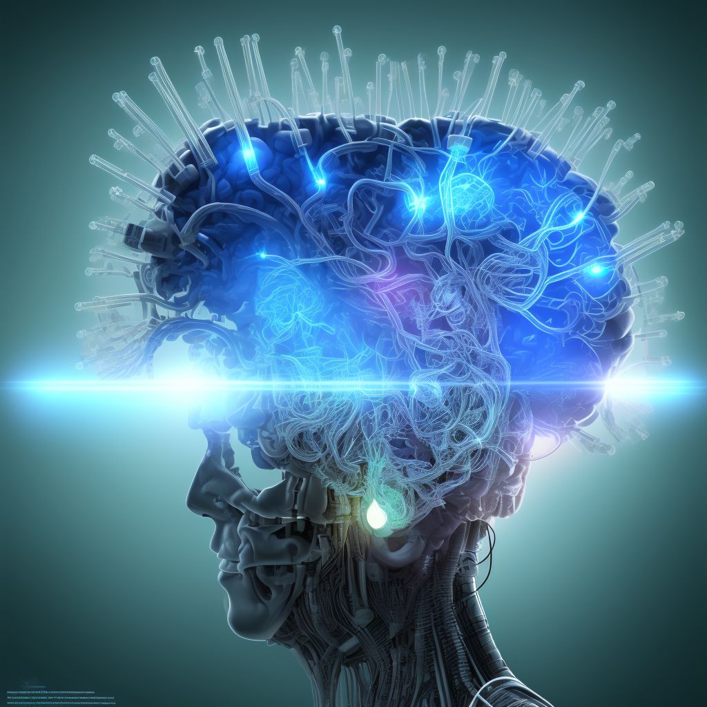 Breakdown (mechanical) of implanted electronic neurostimulator of brain electrode (lead), sequela digital illustration