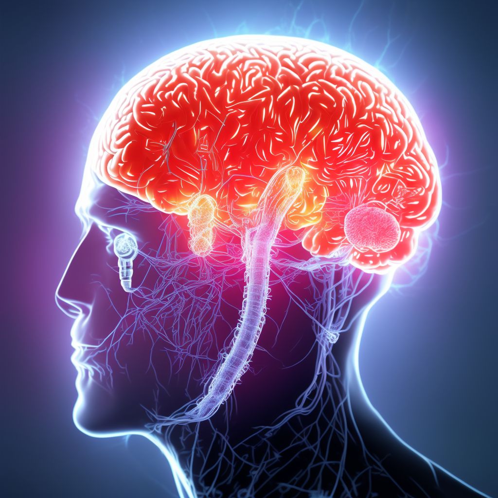 Displacement of implanted electronic neurostimulator of brain electrode (lead), initial encounter digital illustration