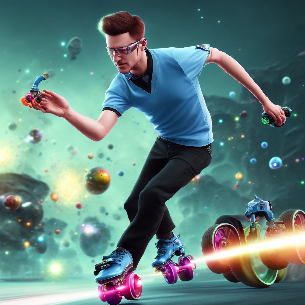 In-line roller-skater colliding with stationary object, initial encounter digital illustration