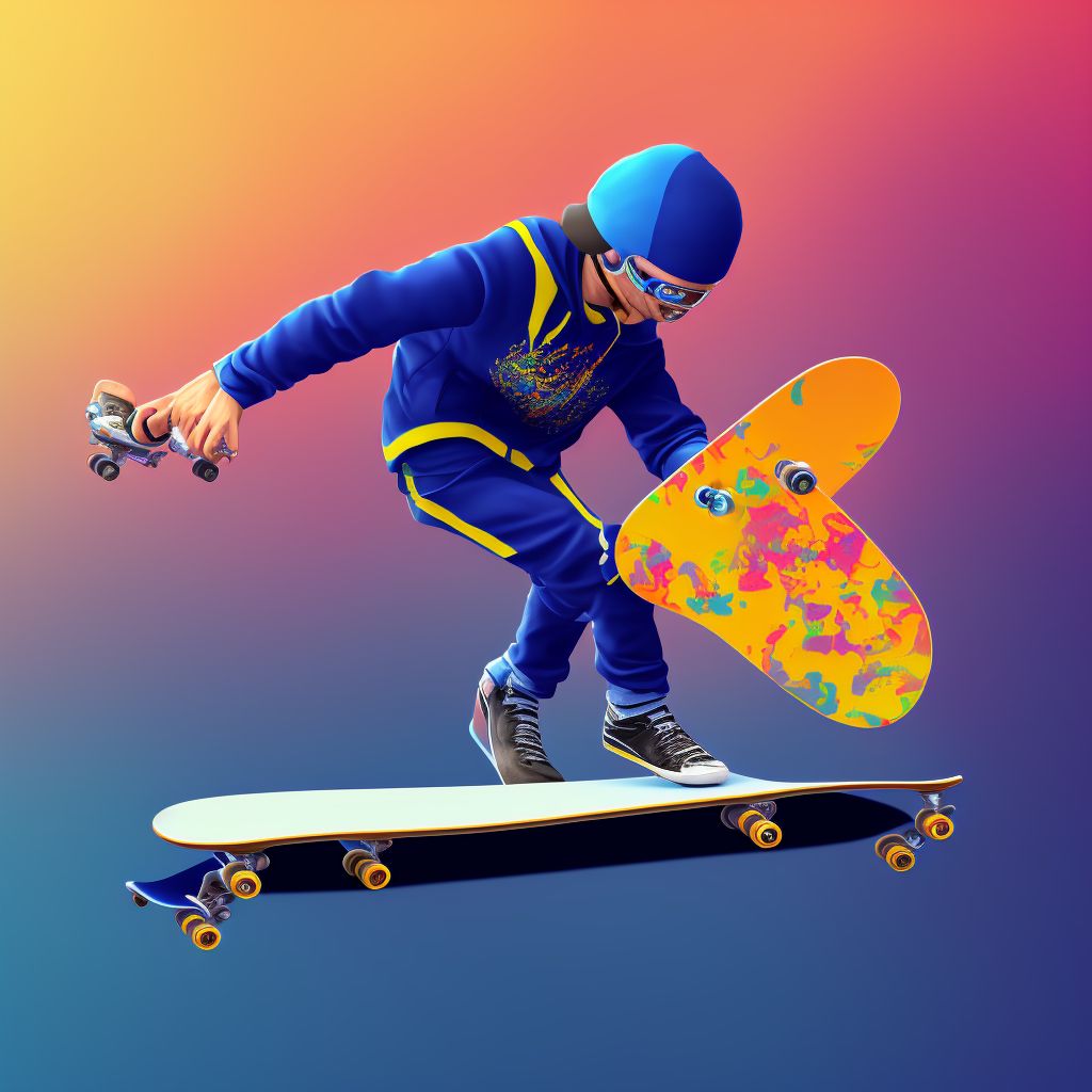 Skateboarder colliding with stationary object, subsequent encounter digital illustration