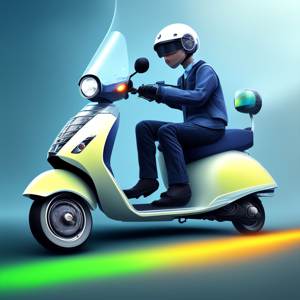 Scooter (nonmotorized) colliding with stationary object, subsequent encounter digital illustration