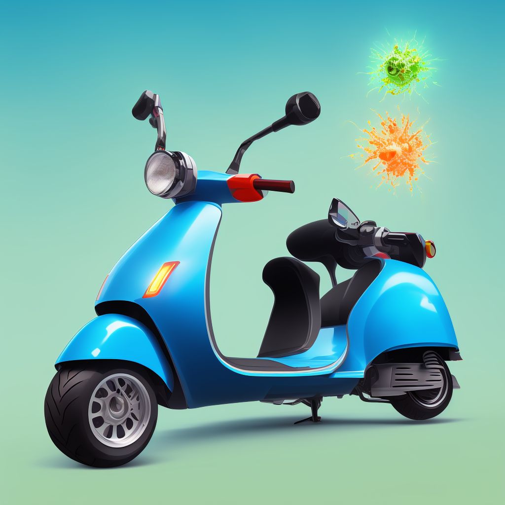 Scooter (nonmotorized) colliding with stationary object, sequela digital illustration