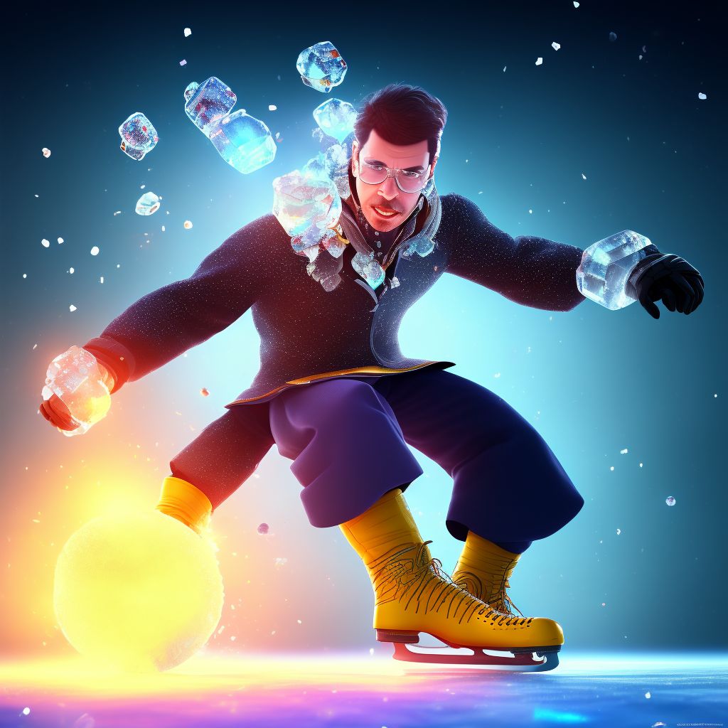 Ice-skater colliding with stationary object, sequela digital illustration