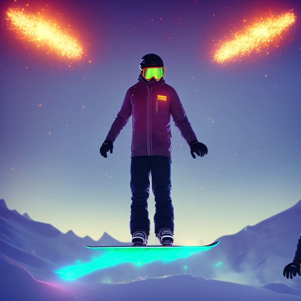 Fall from snowboard, initial encounter digital illustration