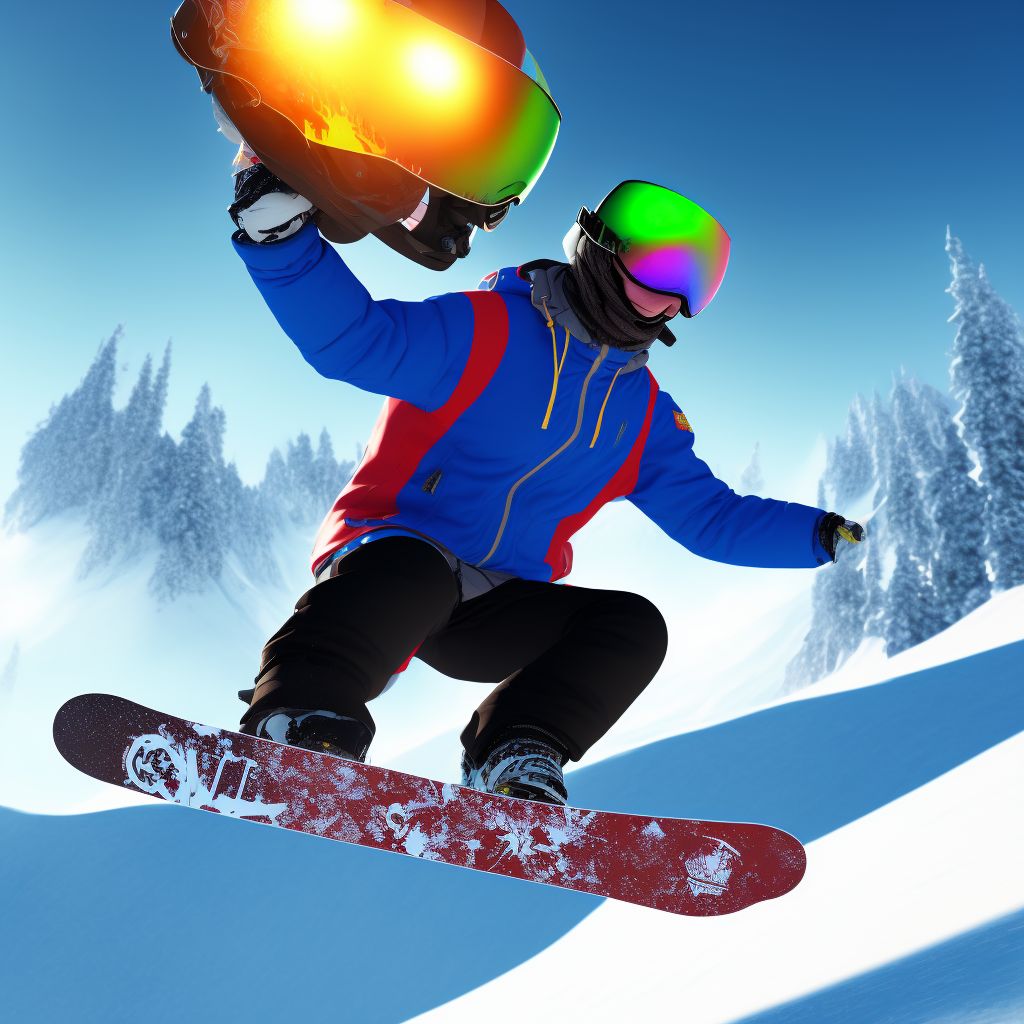 Fall from snowboard, subsequent encounter digital illustration