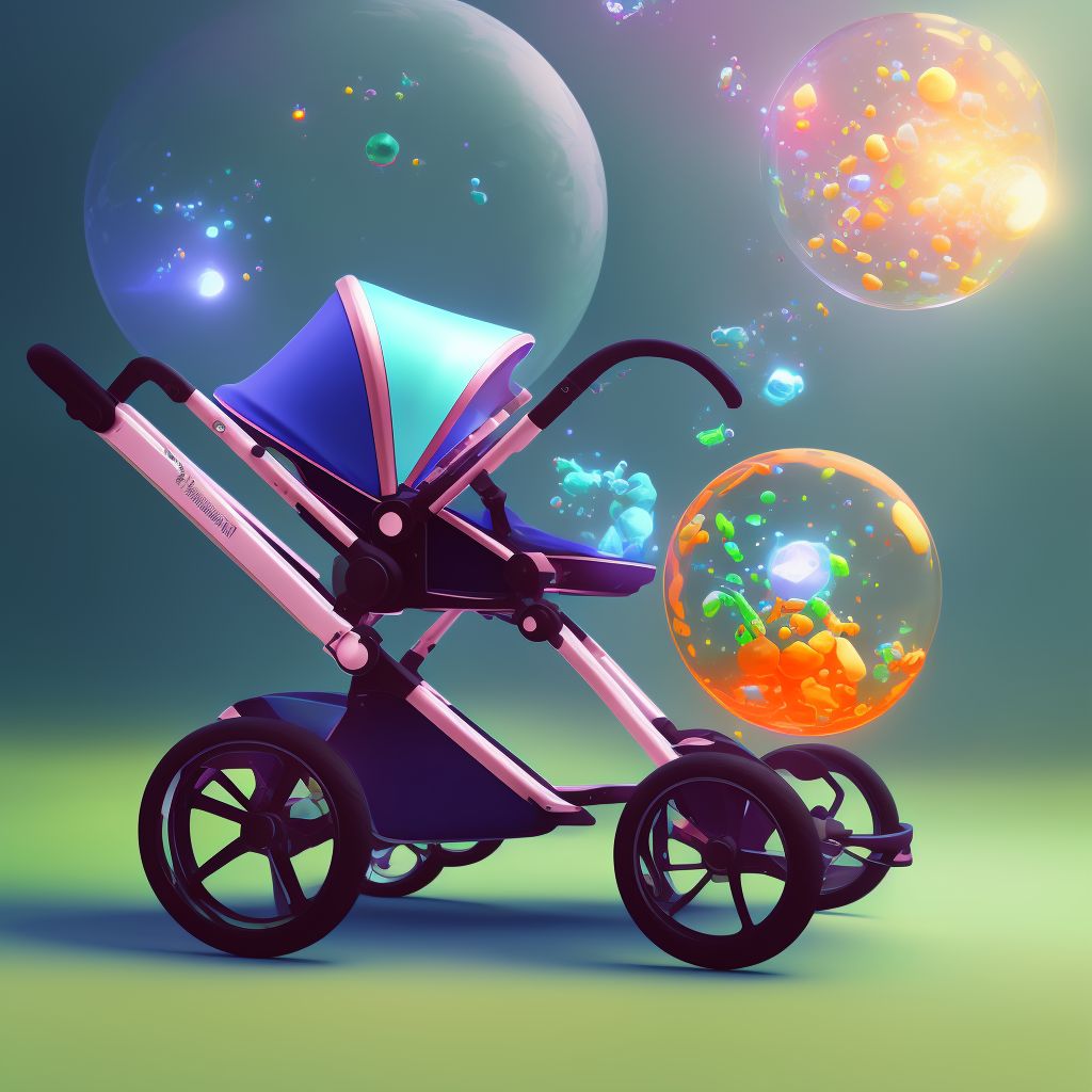 Baby stroller colliding with stationary object, initial encounter digital illustration