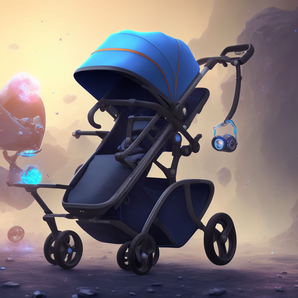 Baby stroller colliding with stationary object, subsequent encounter digital illustration