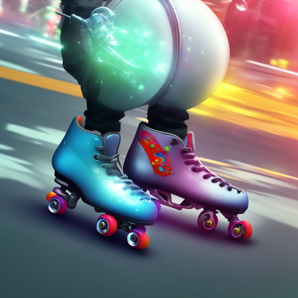 Pedestrian on roller-skates injured in collision with pedal cycle in nontraffic accident, sequela digital illustration