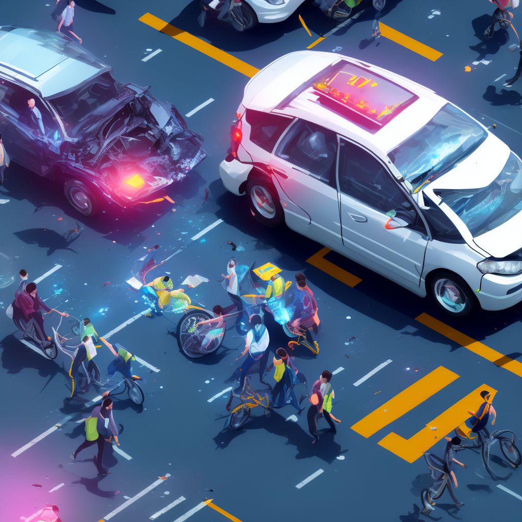 Pedestrian on foot injured in collision with pedal cycle in traffic accident, subsequent encounter digital illustration