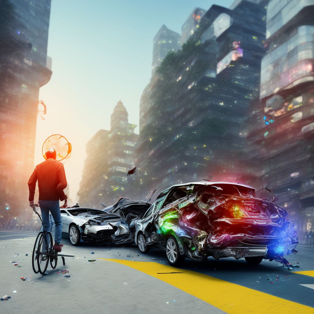 Pedestrian with other conveyance injured in collision with pedal cycle in traffic accident, sequela digital illustration