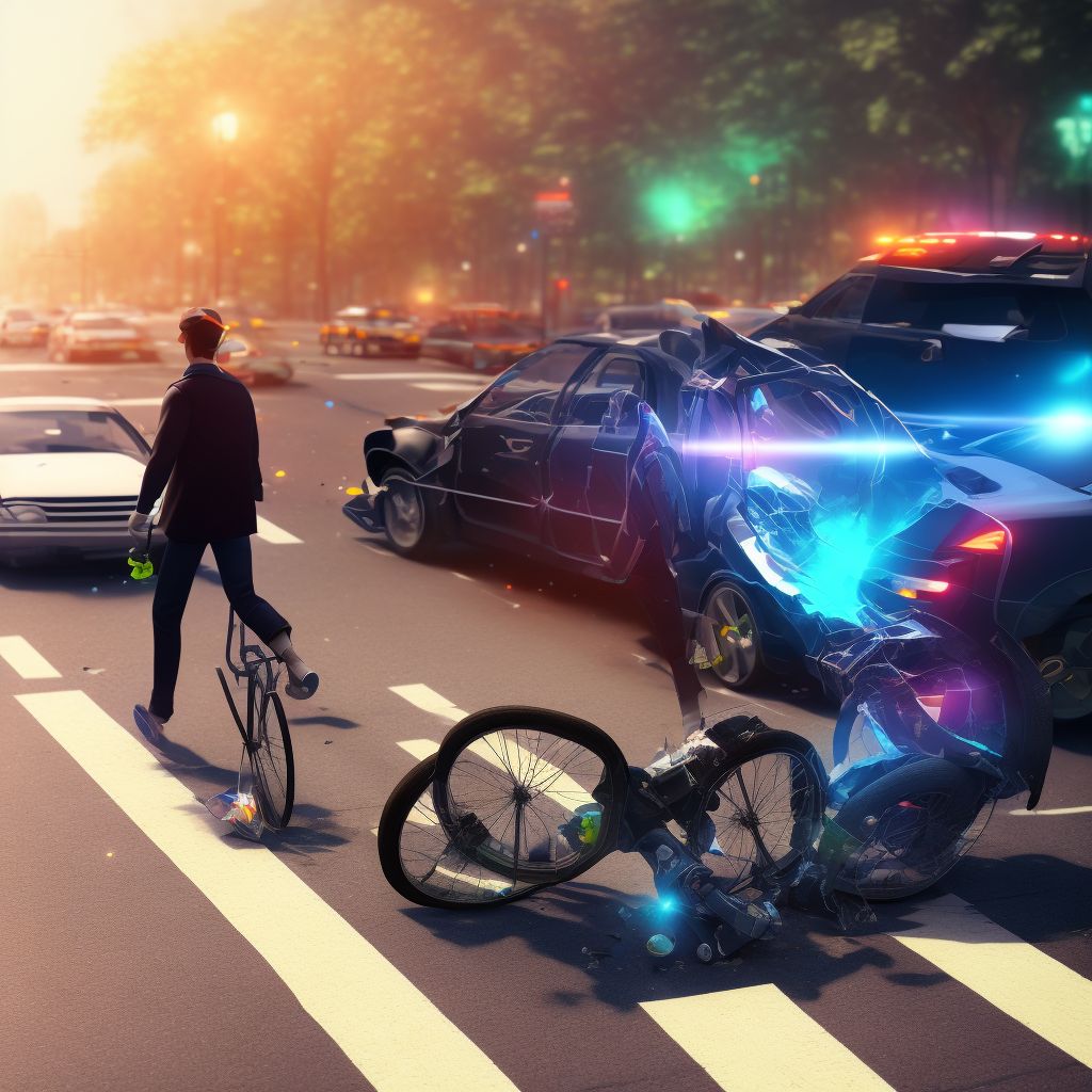 Pedestrian on foot injured in collision with pedal cycle, unspecified whether traffic or nontraffic accident, initial encounter digital illustration