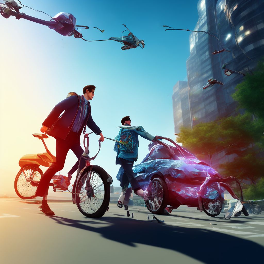 Pedestrian on foot injured in collision with pedal cycle, unspecified whether traffic or nontraffic accident, sequela digital illustration