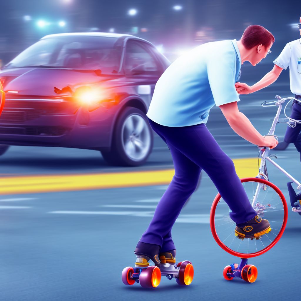 Pedestrian on roller-skates injured in collision with pedal cycle, unspecified whether traffic or nontraffic accident, initial encounter digital illustration