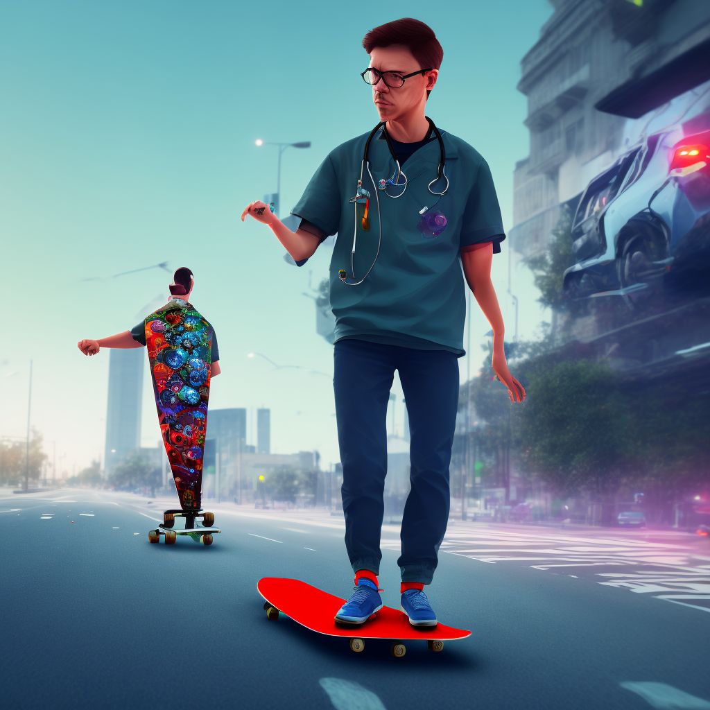 Pedestrian on skateboard injured in collision with pedal cycle, unspecified whether traffic or nontraffic accident, initial encounter digital illustration