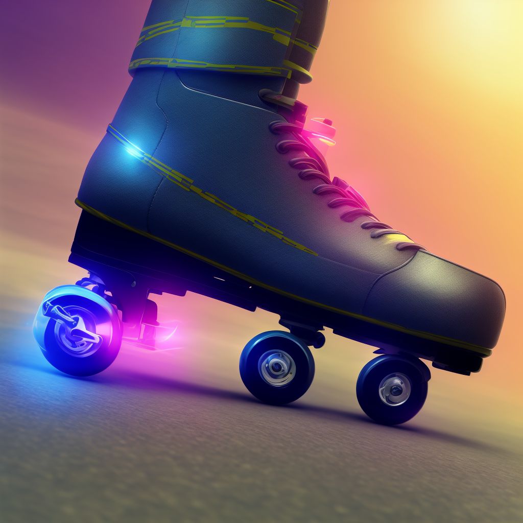 Pedestrian on roller-skates injured in collision with two- or three-wheeled motor vehicle in nontraffic accident, sequela digital illustration