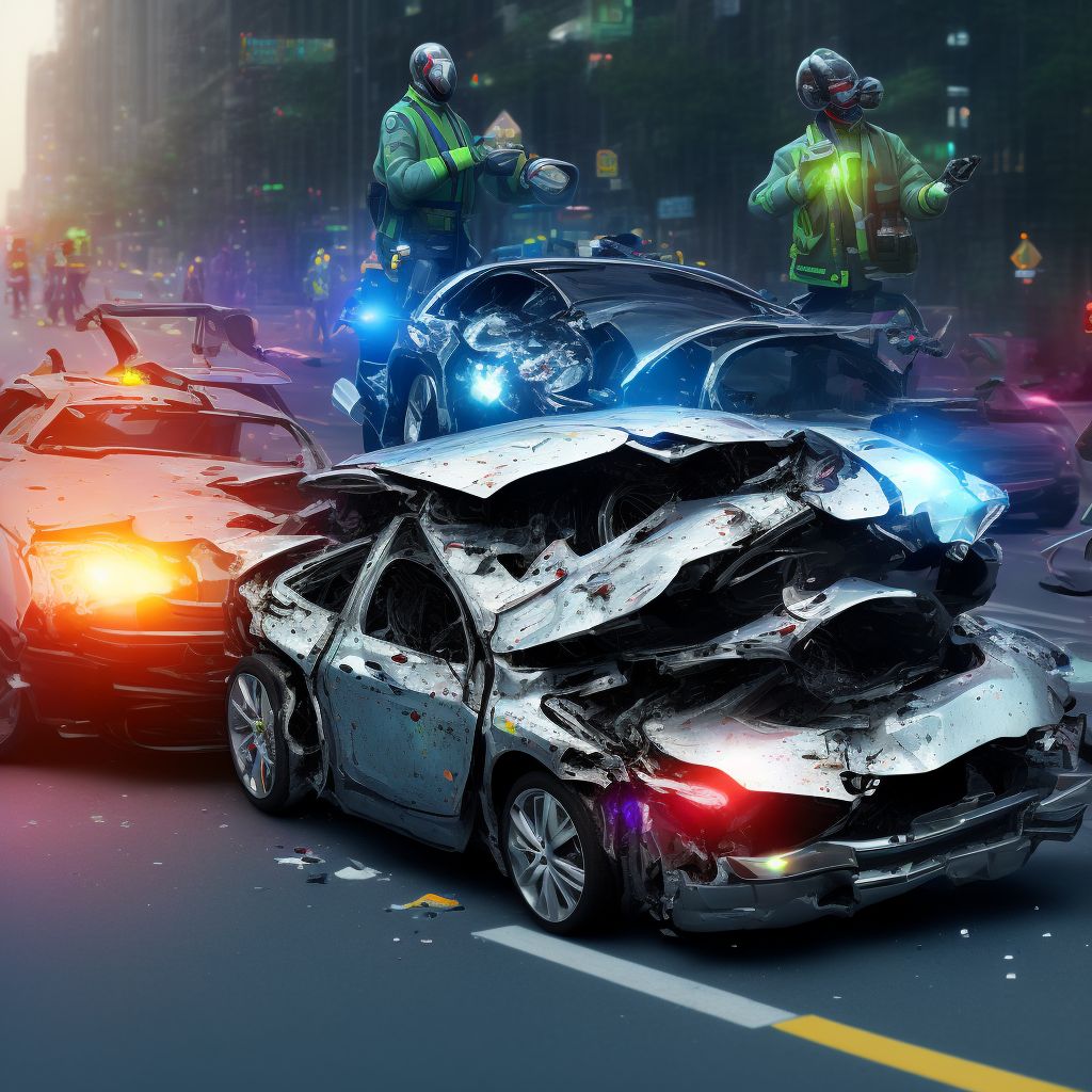 Pedestrian with other conveyance injured in collision with two- or three-wheeled motor vehicle in traffic accident, subsequent encounter digital illustration