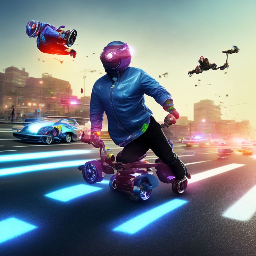 Pedestrian on roller-skates injured in collision with two- or three-wheeled motor vehicle, unspecified whether traffic or nontraffic accident, initial encounter digital illustration