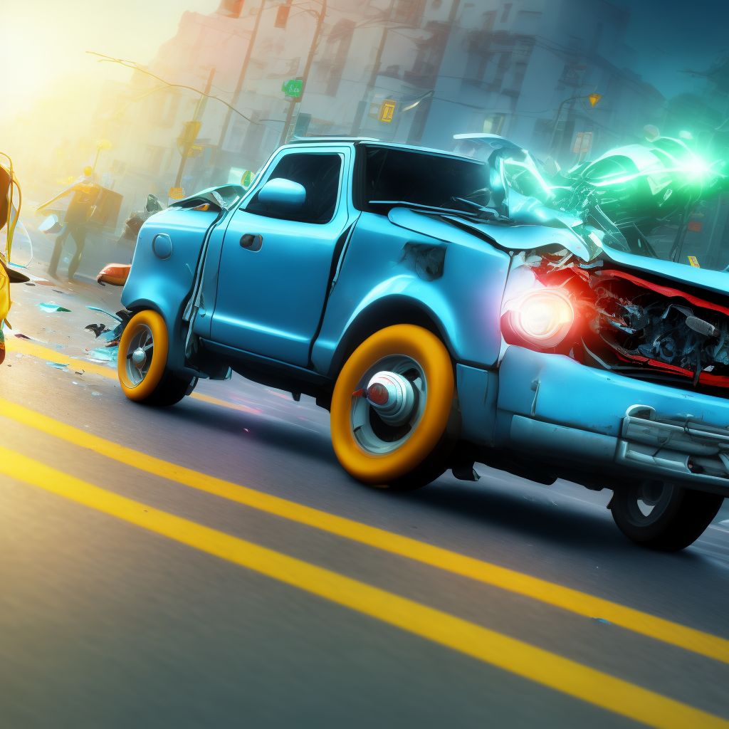 Pedestrian on roller-skates injured in collision with car, pick-up truck or van in nontraffic accident, subsequent encounter digital illustration