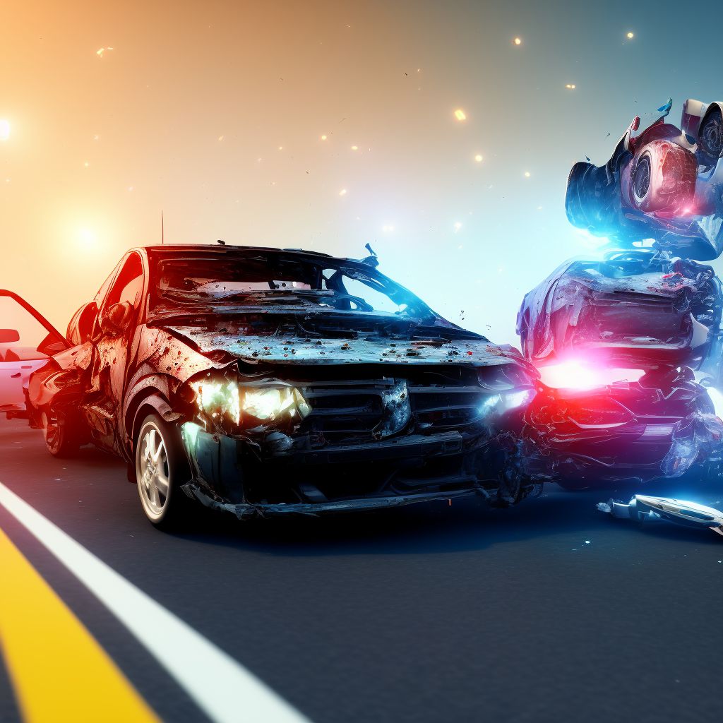 Pedestrian with other conveyance injured in collision with car, pick-up truck or van in traffic accident, sequela digital illustration