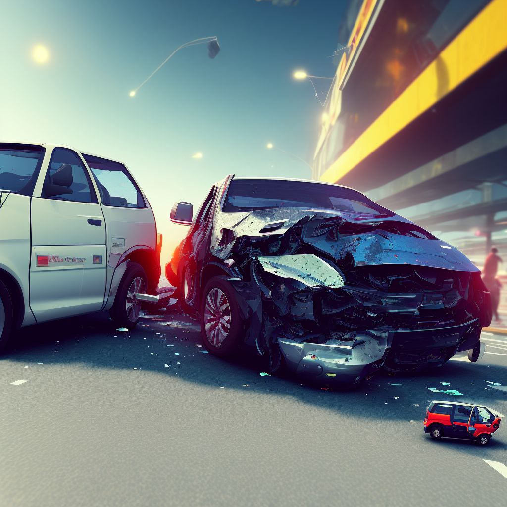 Pedestrian on skateboard injured in collision with car, pick-up truck or van, unspecified whether traffic or nontraffic accident, sequela digital illustration