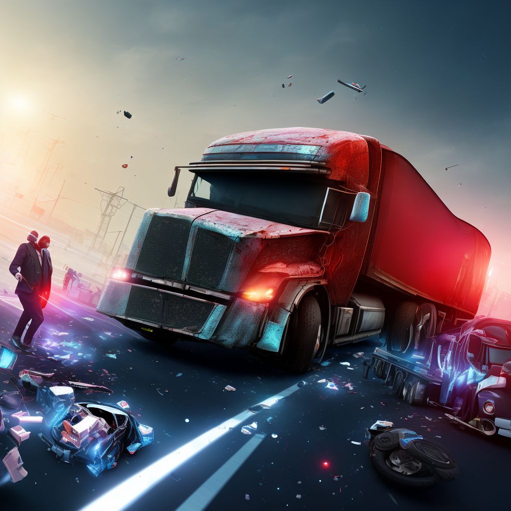 Pedestrian with other conveyance injured in collision with heavy transport vehicle or bus in traffic accident, subsequent encounter digital illustration