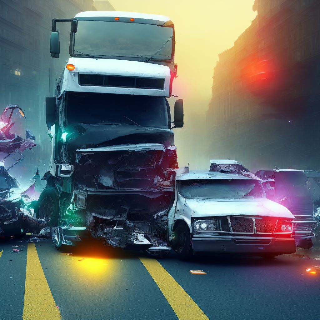 Pedestrian with other conveyance injured in collision with heavy transport vehicle or bus in traffic accident, sequela digital illustration