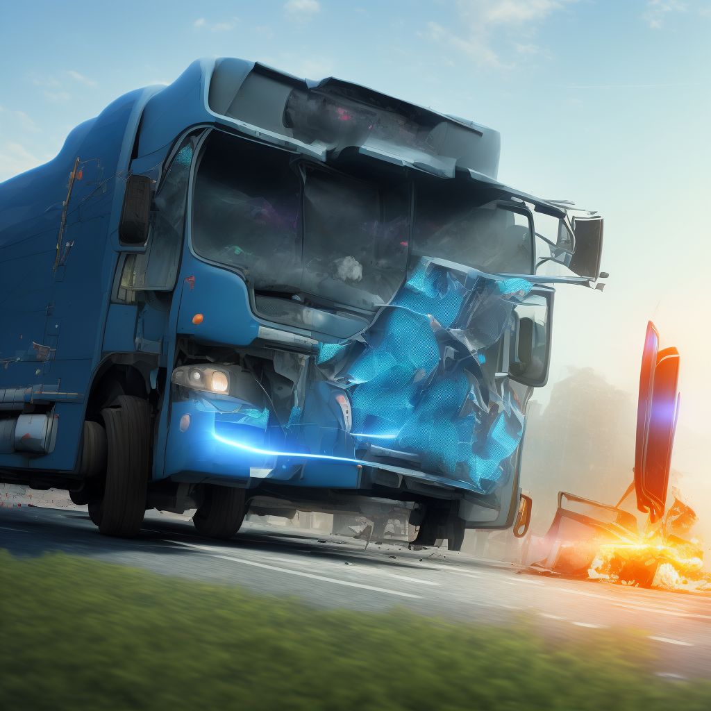 Pedestrian on foot injured in collision with heavy transport vehicle or bus, unspecified whether traffic or nontraffic accident, initial encounter digital illustration