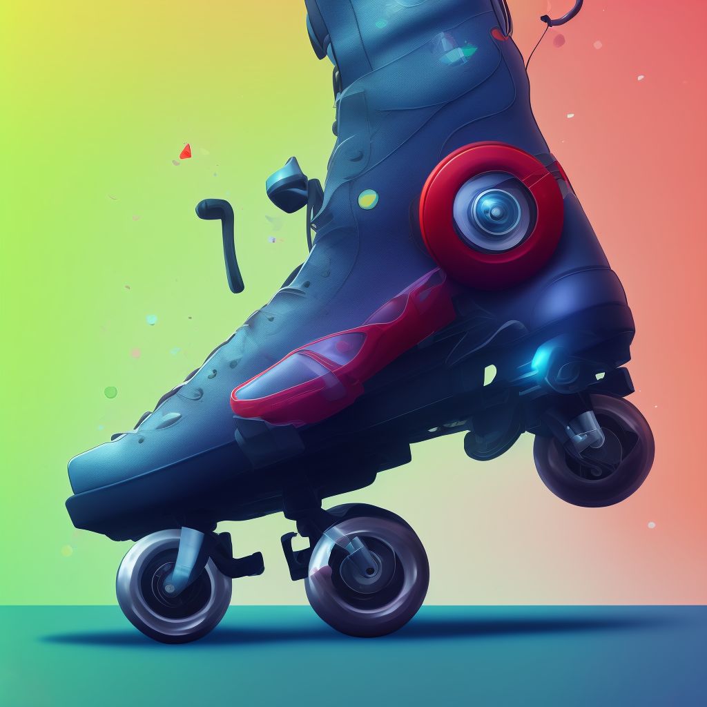 Pedestrian on roller-skates injured in collision with heavy transport vehicle or bus, unspecified whether traffic or nontraffic accident, sequela digital illustration