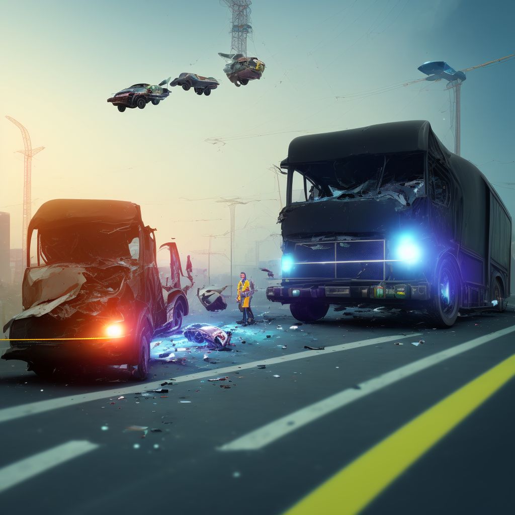 Pedestrian with other conveyance injured in collision with heavy transport vehicle or bus, unspecified whether traffic or nontraffic accident, initial encounter digital illustration