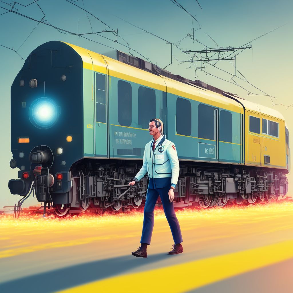 Pedestrian on foot injured in collision with railway train or railway vehicle in traffic accident, initial encounter digital illustration