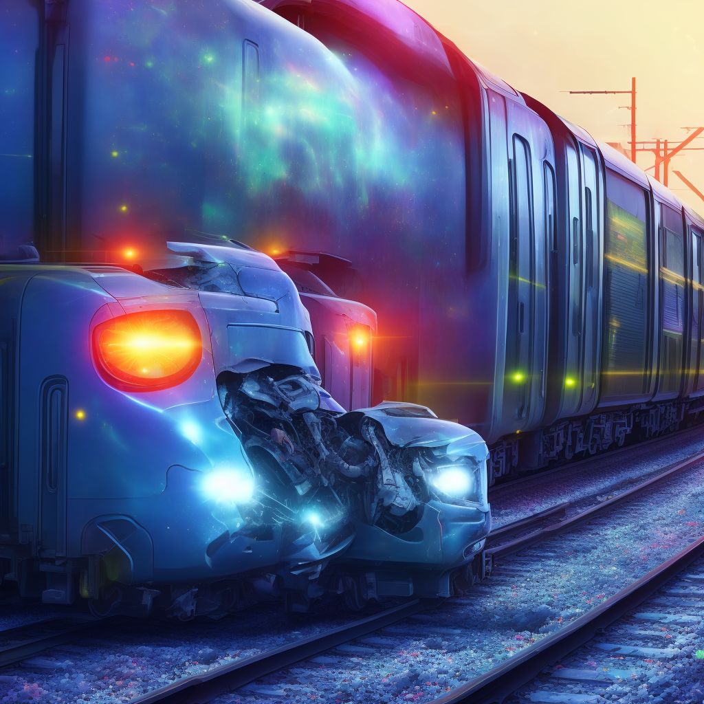 Pedestrian on roller-skates injured in collision with railway train or railway vehicle in traffic accident, subsequent encounter digital illustration