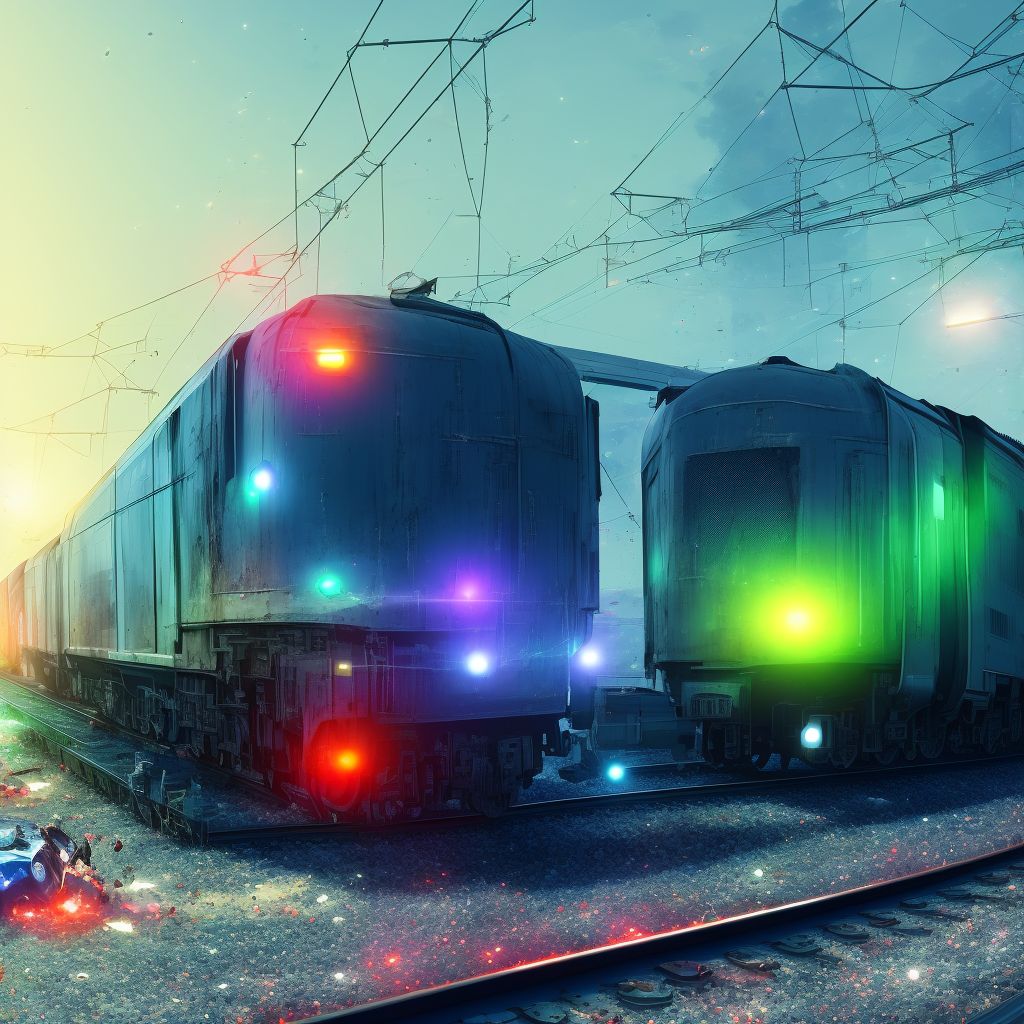 Pedestrian with other conveyance injured in collision with railway train or railway vehicle in traffic accident, initial encounter digital illustration