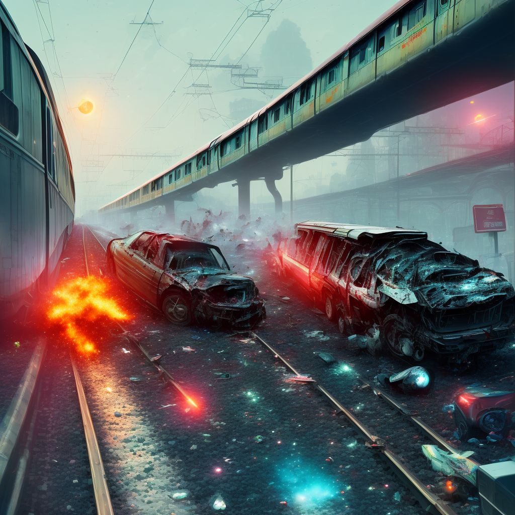 Pedestrian with other conveyance injured in collision with railway train or railway vehicle in traffic accident, subsequent encounter digital illustration