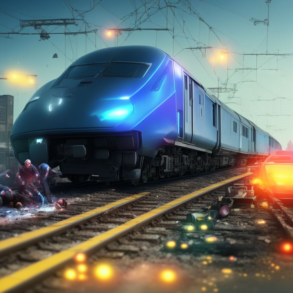 Pedestrian with other conveyance injured in collision with railway train or railway vehicle, unspecified whether traffic or nontraffic accident, initial encounter digital illustration