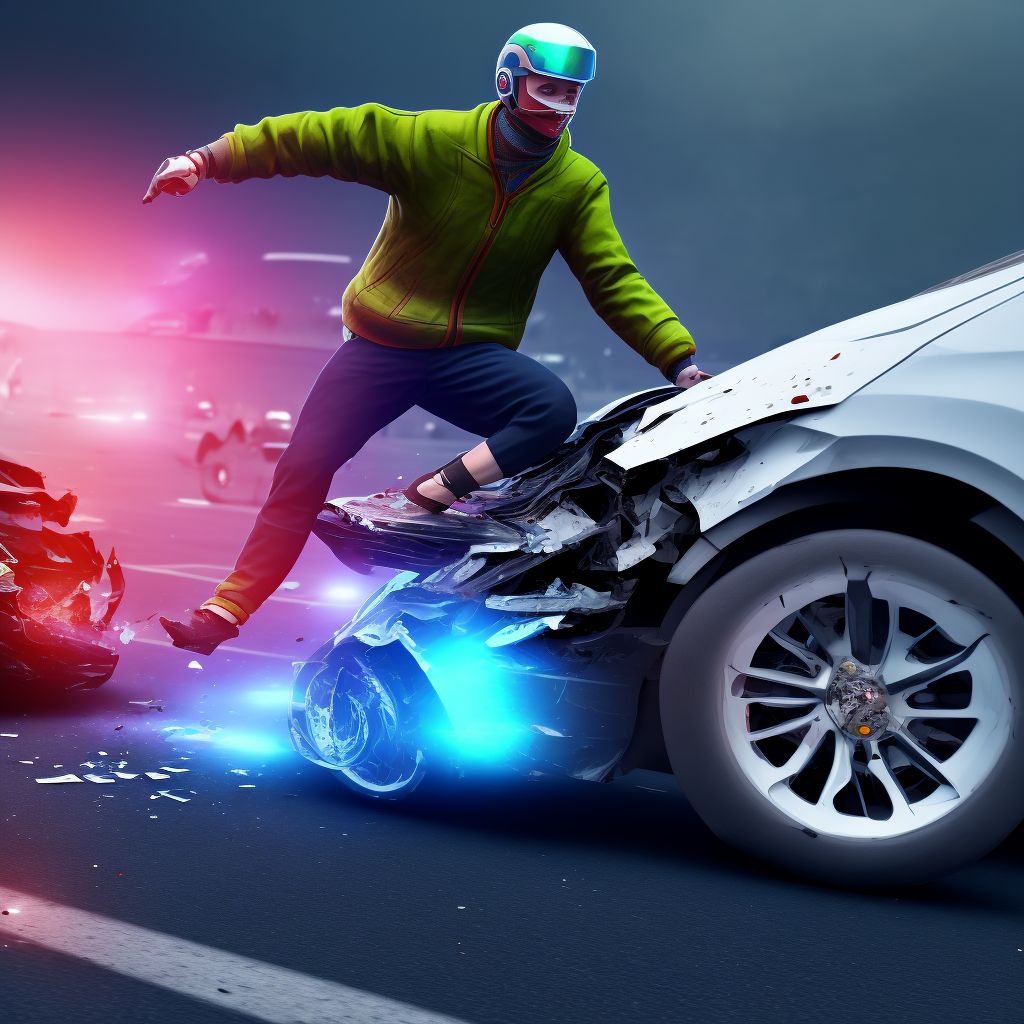 Pedestrian on skateboard injured in collision with other nonmotor vehicle in nontraffic accident, subsequent encounter digital illustration