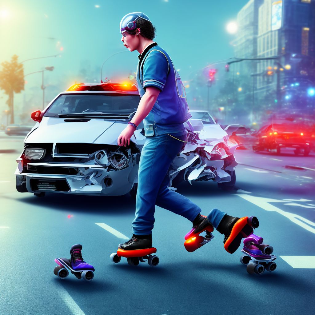 Pedestrian on roller-skates injured in collision with other nonmotor vehicle, unspecified whether traffic or nontraffic accident, subsequent encounter digital illustration