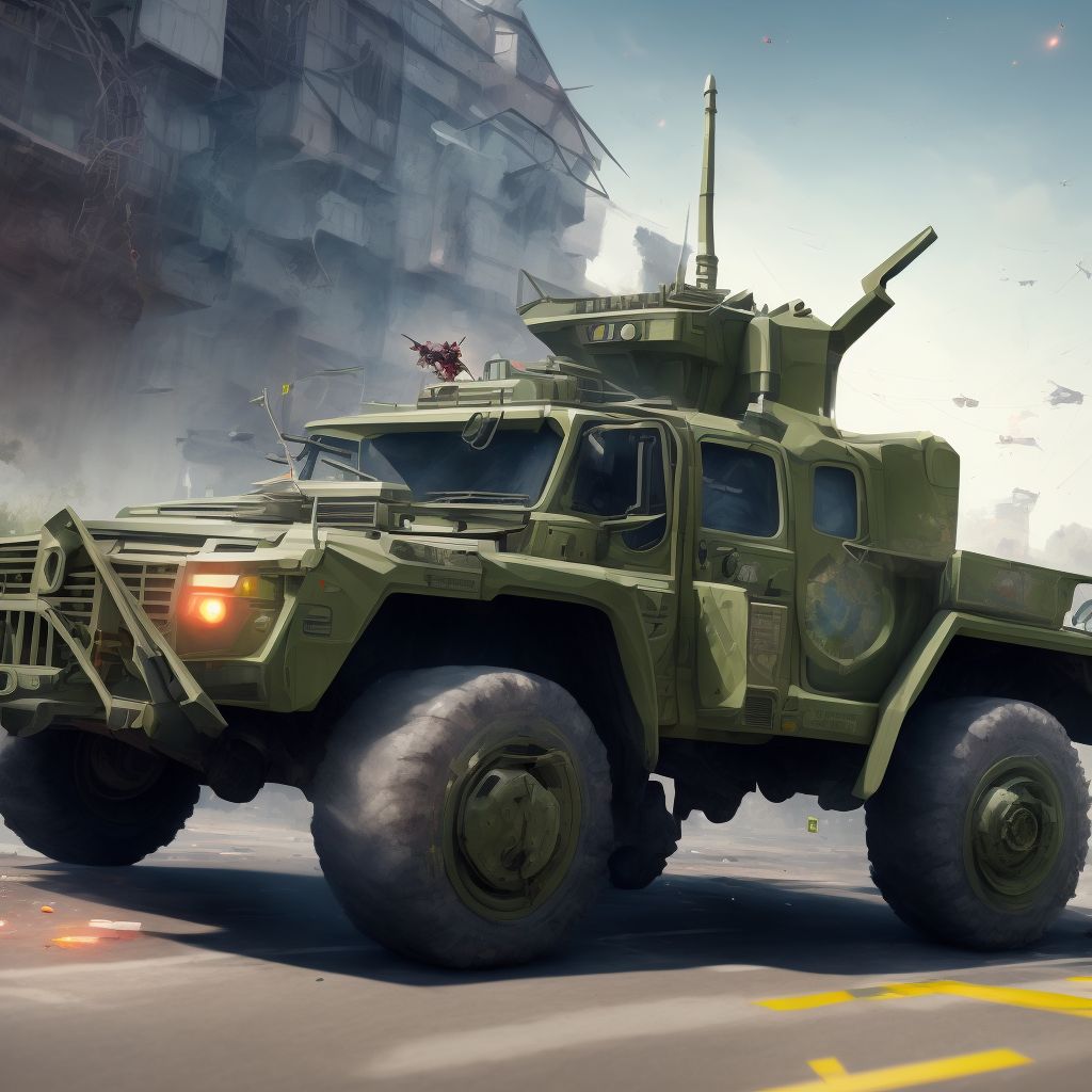 Pedestrian injured in nontraffic accident involving military vehicle, sequela digital illustration