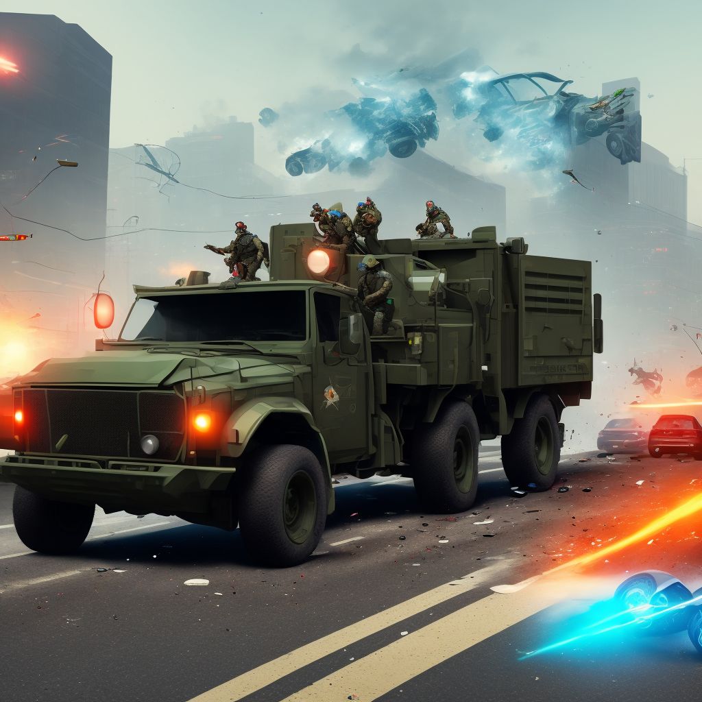 Pedestrian injured in traffic accident involving military vehicle, initial encounter digital illustration