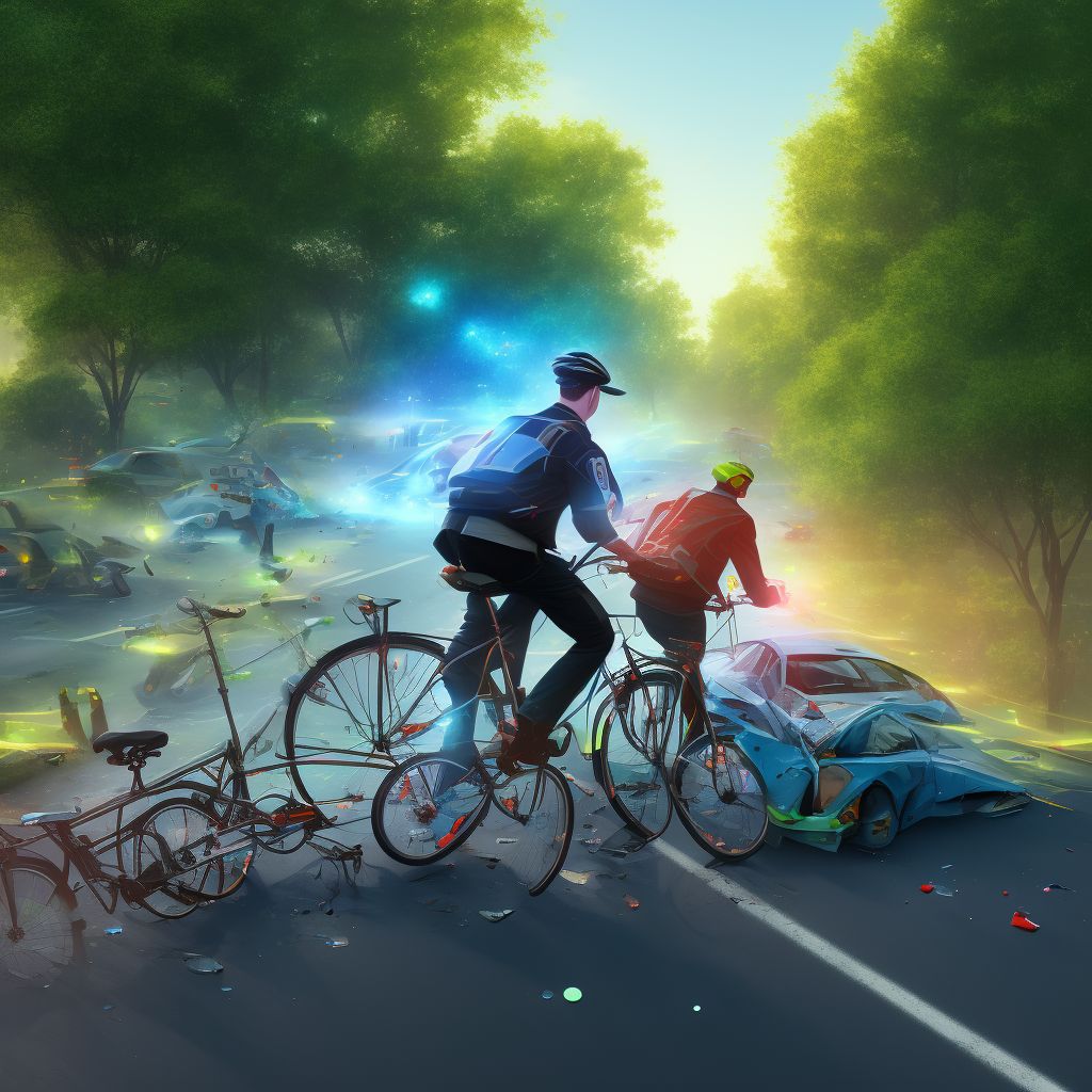 Pedal cycle passenger injured in collision with pedestrian or animal in nontraffic accident, initial encounter digital illustration