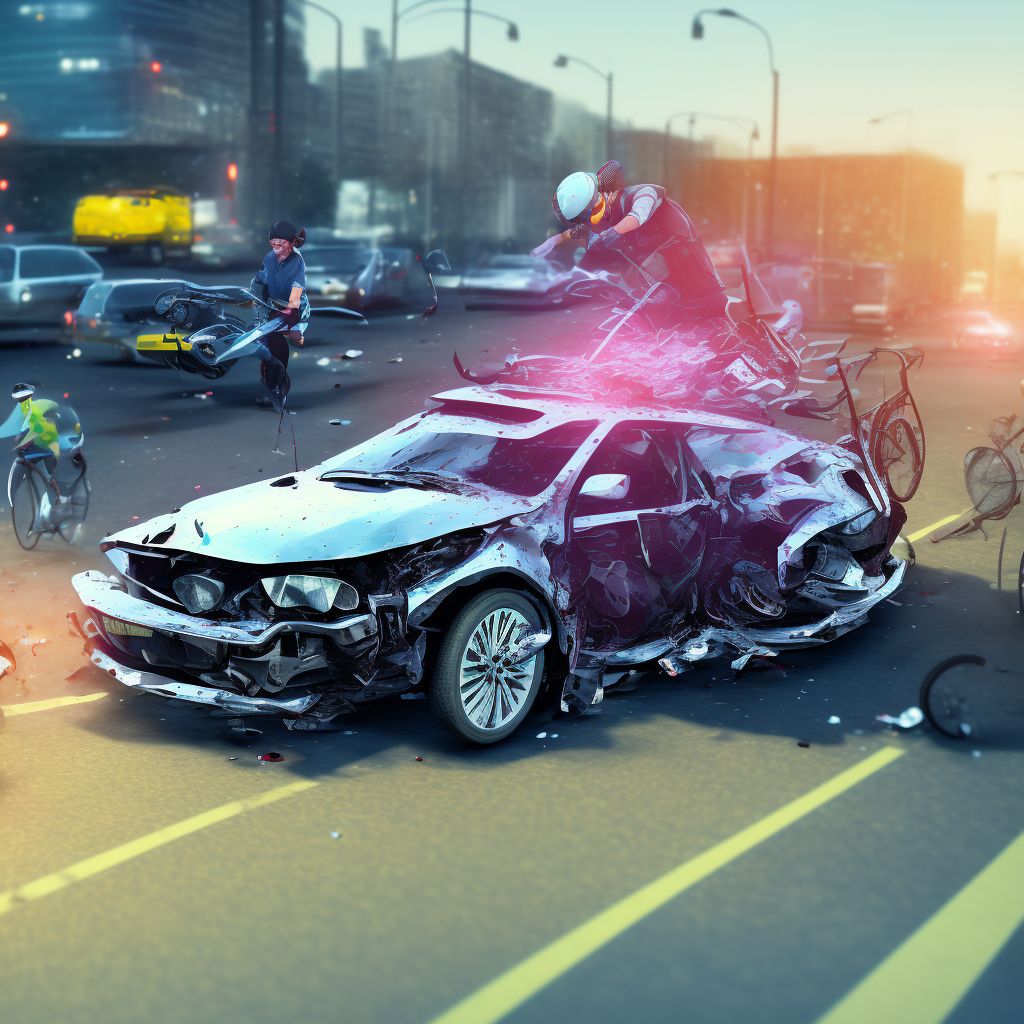 Unspecified pedal cyclist injured in collision with pedestrian or animal in traffic accident, initial encounter digital illustration