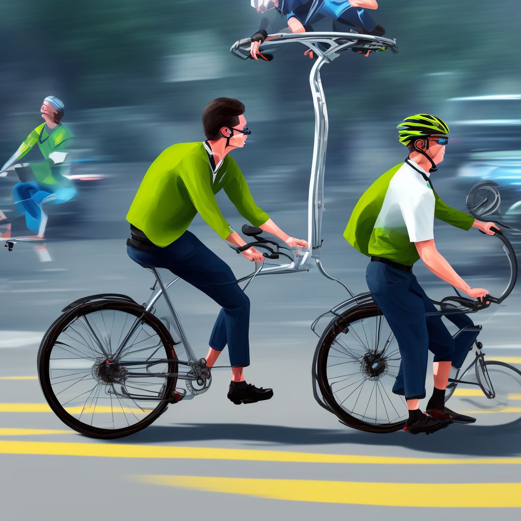 Pedal cycle driver injured in collision with other pedal cycle in traffic accident, initial encounter digital illustration