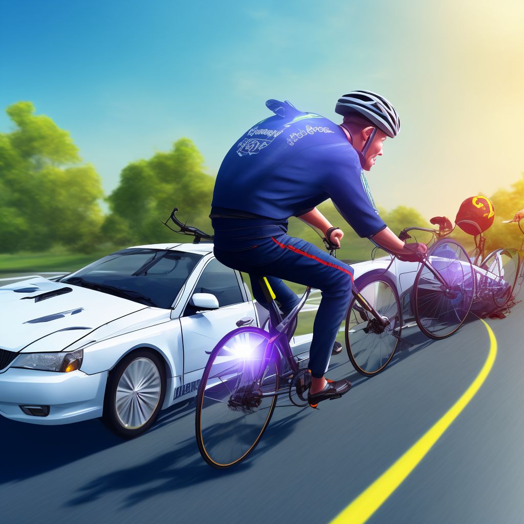 Pedal cycle driver injured in collision with other pedal cycle in traffic accident, sequela digital illustration