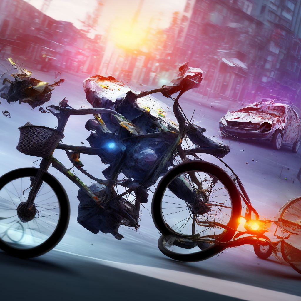 Pedal cycle passenger injured in collision with other pedal cycle in traffic accident, initial encounter digital illustration