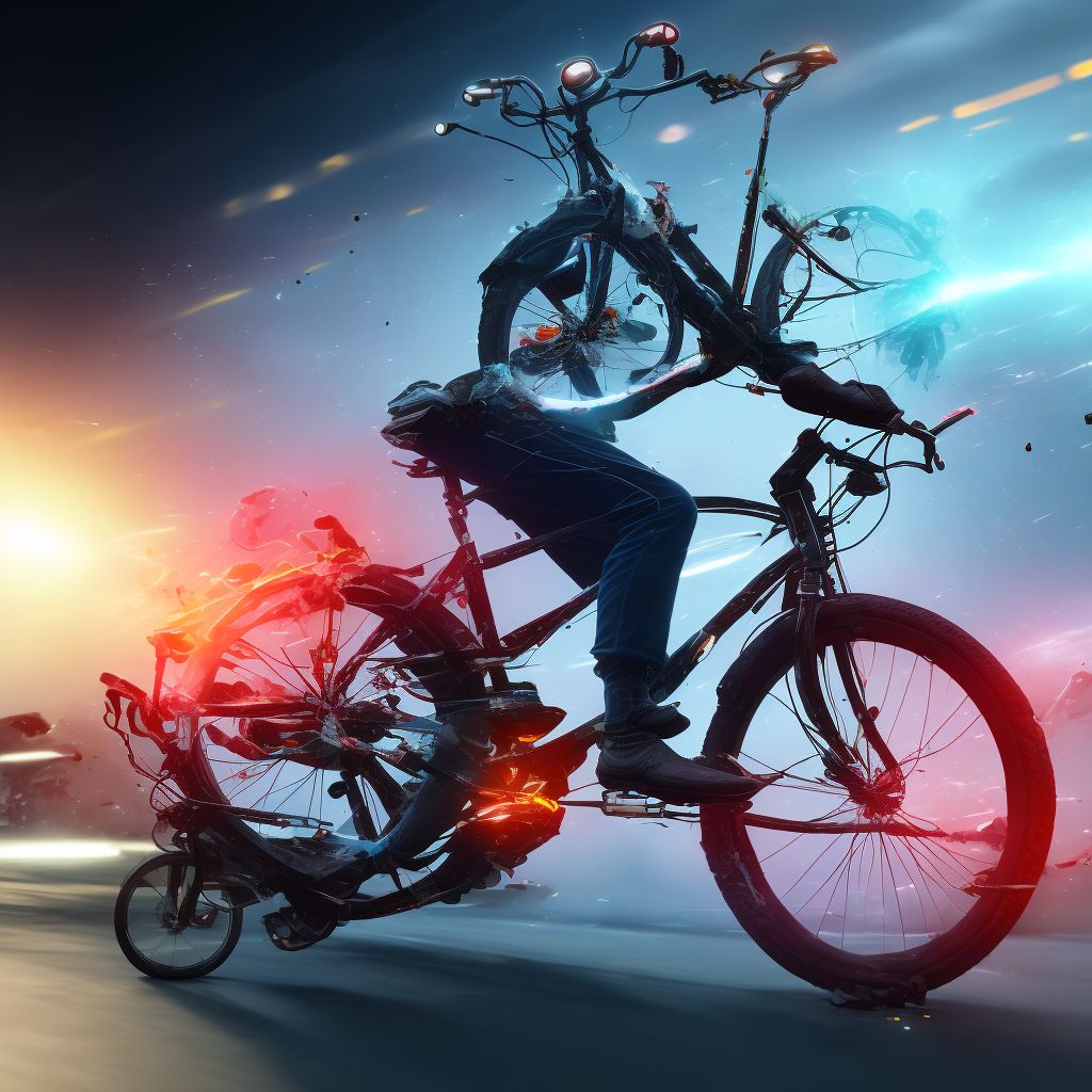 Pedal cycle passenger injured in collision with other pedal cycle in traffic accident, subsequent encounter digital illustration