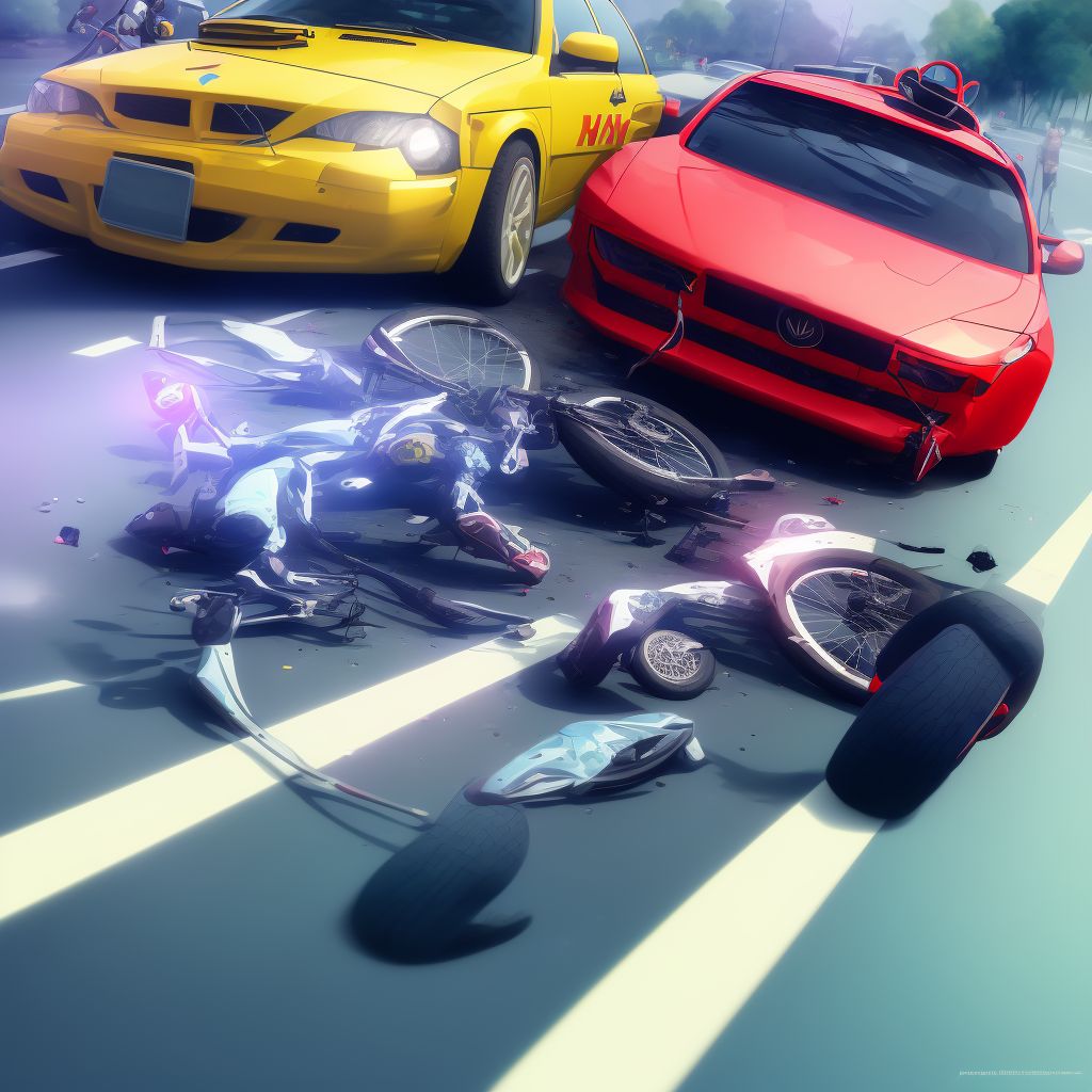 Unspecified pedal cyclist injured in collision with other pedal cycle in traffic accident, subsequent encounter digital illustration