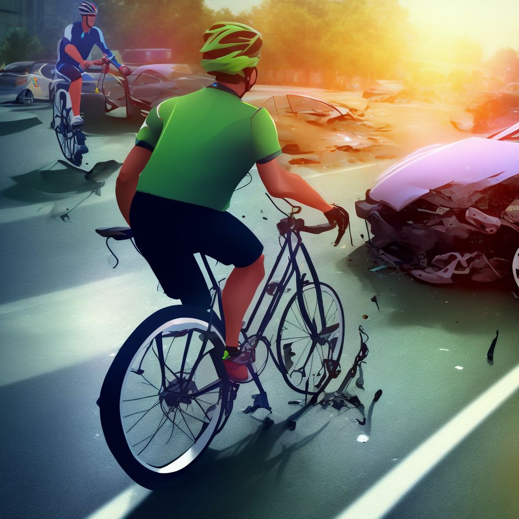 Unspecified pedal cyclist injured in collision with other pedal cycle in traffic accident, sequela digital illustration