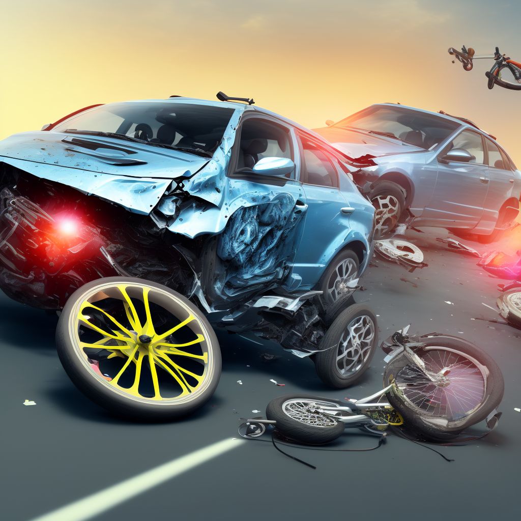 Unspecified pedal cyclist injured in collision with two- or three-wheeled motor vehicle in traffic accident, subsequent encounter digital illustration