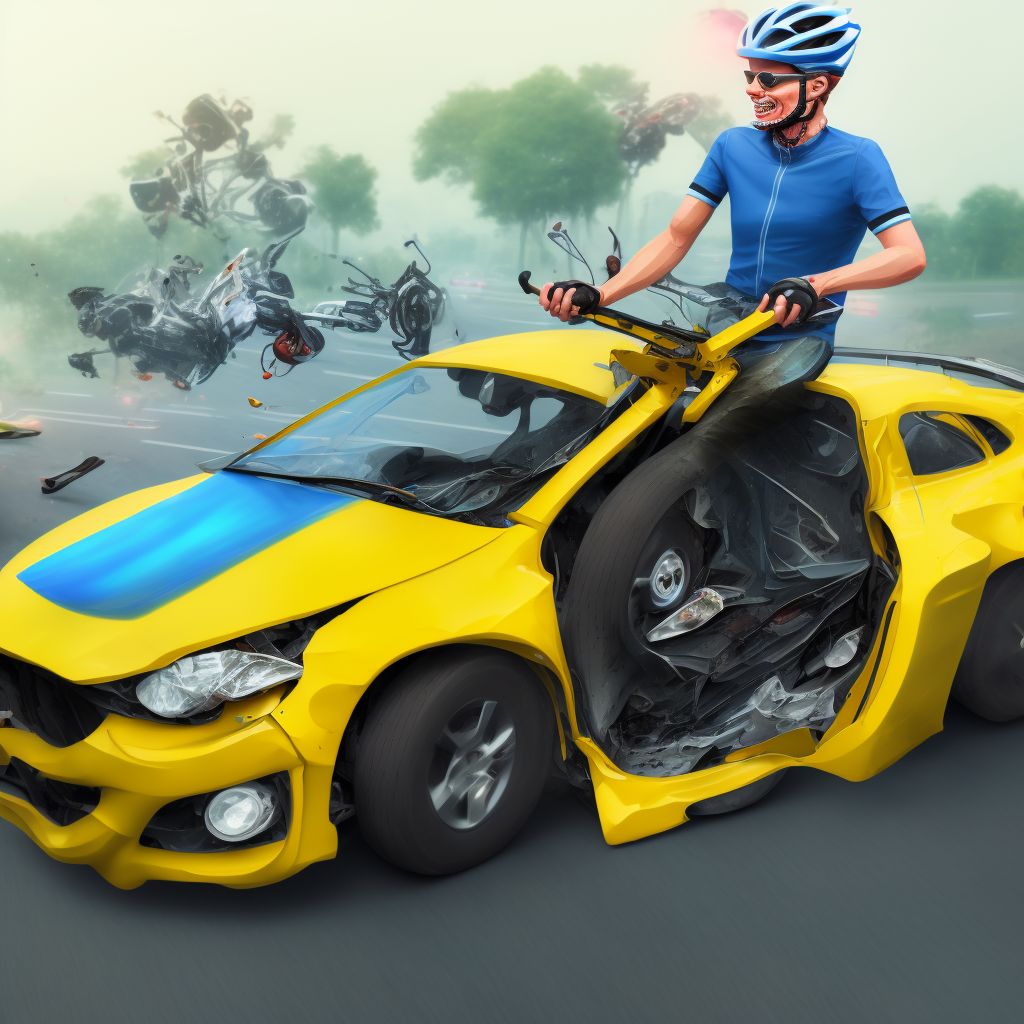 Unspecified pedal cyclist injured in collision with two- or three-wheeled motor vehicle in traffic accident, sequela digital illustration