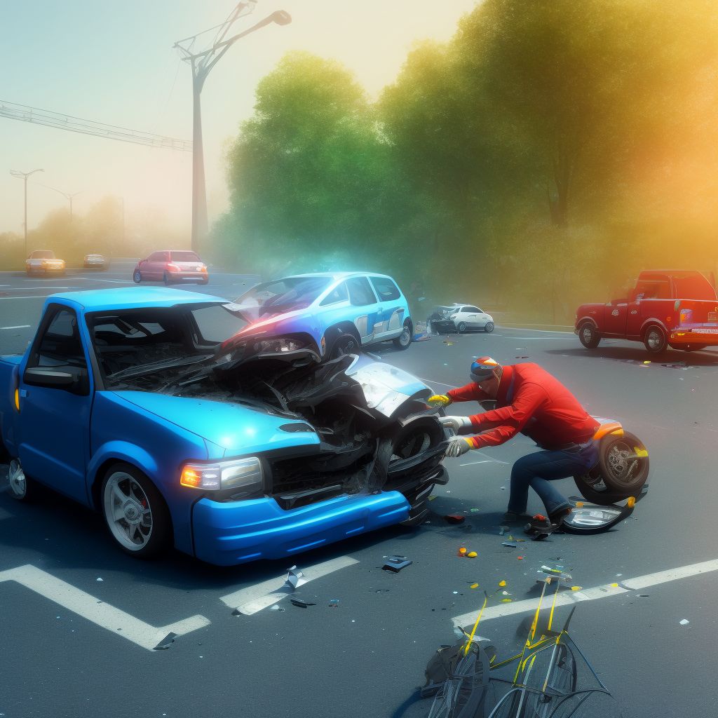 Pedal cycle driver injured in collision with car, pick-up truck or van in nontraffic accident, subsequent encounter digital illustration