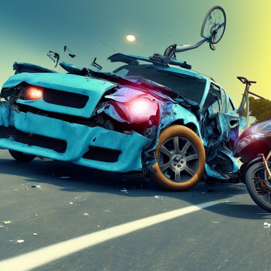 Unspecified pedal cyclist injured in collision with car, pick-up truck or van in nontraffic accident, subsequent encounter digital illustration